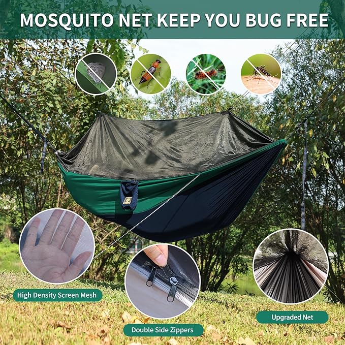 Camping Hammock with Net, Travel Portable Lightweight Hammocks with Tree Straps - Image 2
