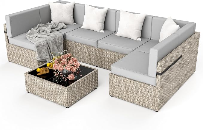Pamapic Patio Furniture Set, 7 Pieces Modular Outdoor Sectional, Wicker Patio by Pamapic