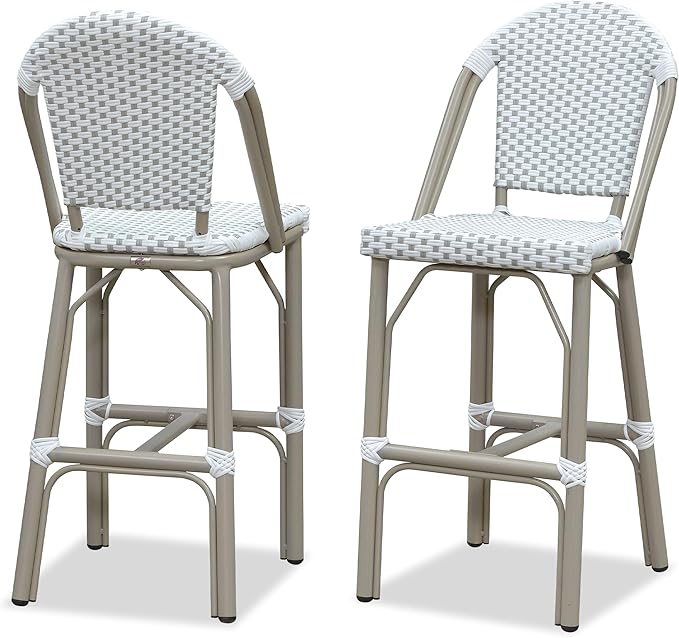 PURPLE LEAF French Bar Stools Set of 2 Champagne Print Finish Outdoor Bar Stools by PURPLELEAF