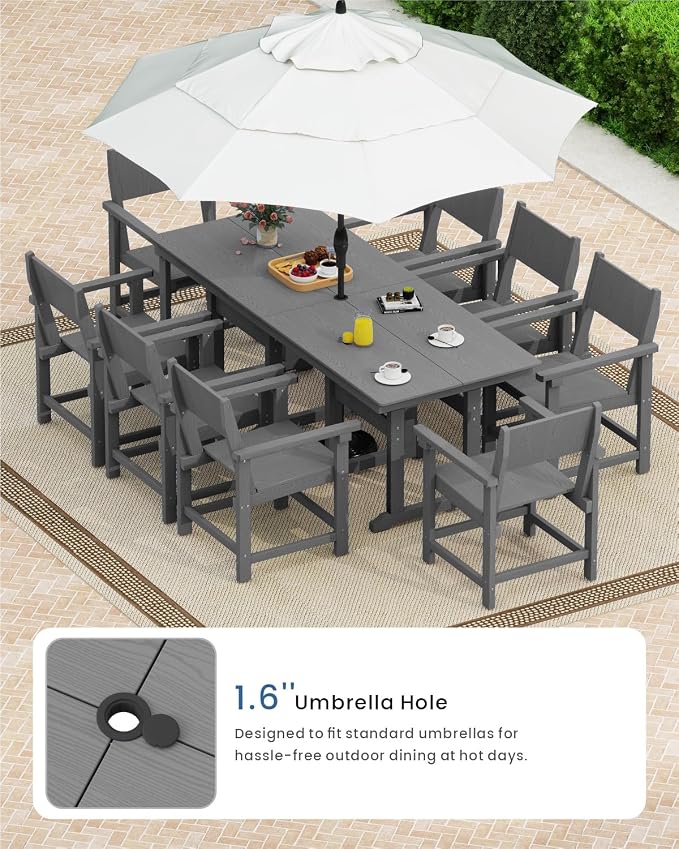 9-Piece Outdoor Dining Set, HDPE Weatherproof Patio Table and Chairs Set - Image 5
