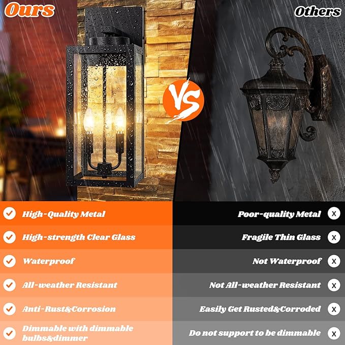 2-Pack 18inch Outdoor Light Fixtures, Waterproof Black Outside Wall Lanterns - Image 3