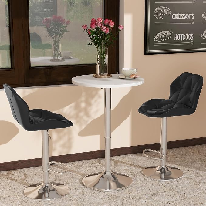 ARTETHYS Bar Table and Chairs Set of 3 White Height Adjustable Round Pub Desk - Image 6