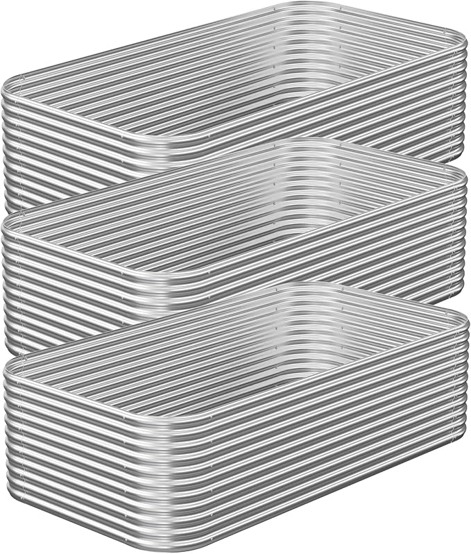 3 Pack Tall 4x2FT Corrugated Galvanized Steel Raised Garden Bed Outdoor by CATMANOR