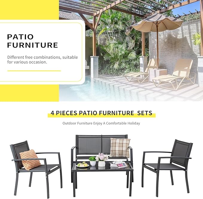 Shintenchi 4 Pieces Patio Furniture Set All Weather Textile Fabric Outdoor - Image 7