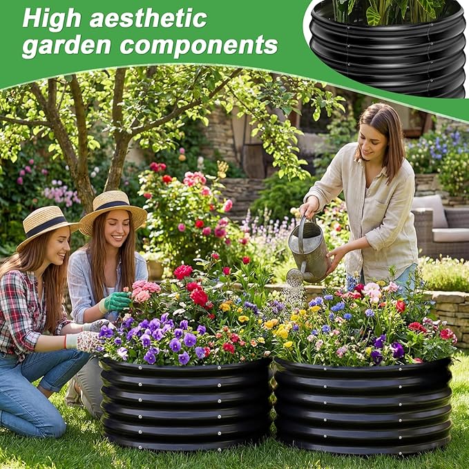 AHEONLAR 2 Pack 2x2x1.5ft Round Galvanized Raised Garden Bed Outdoor Metal - Image 4