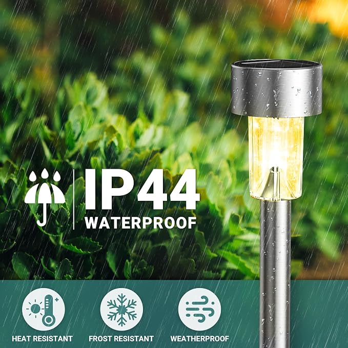 GIGALUMI Solar Lights Outdoor Waterproof, 12 Pack, Stainless Steel LED Solar - Image 4