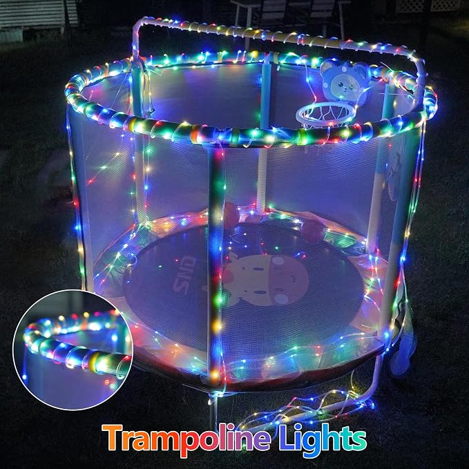 QITONG Multicolor Solar Rope Lights, 2 Pack Each 33ft 100 LED Trampoline Lights - Image 3