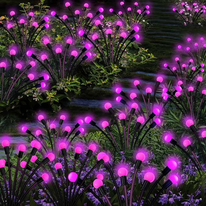 Kohlrabi Solar Garden Lights Outdoor, 4 Pack 40 LED Solar Pink Firefly Lights - Image 6