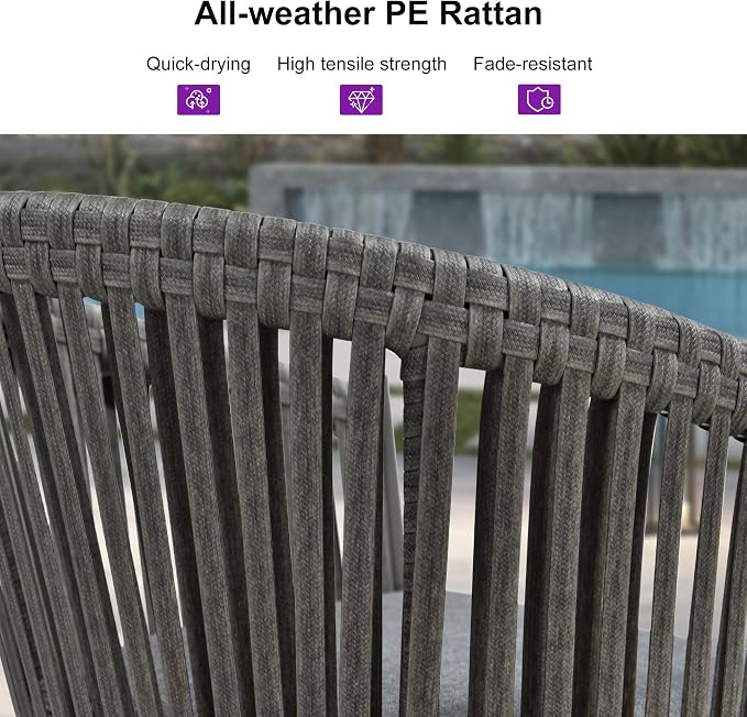 PURPLE LEAF Outdoor Bar Height Stools Set of 2 Patio Metal Modern Wicker Bar - Image 5