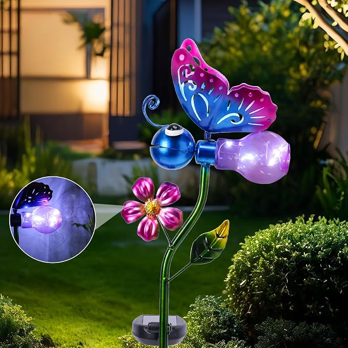 VCUTEKA Solar Garden Lights Metal Flower Decor Colorful Solar Pathway Light - Image 3
