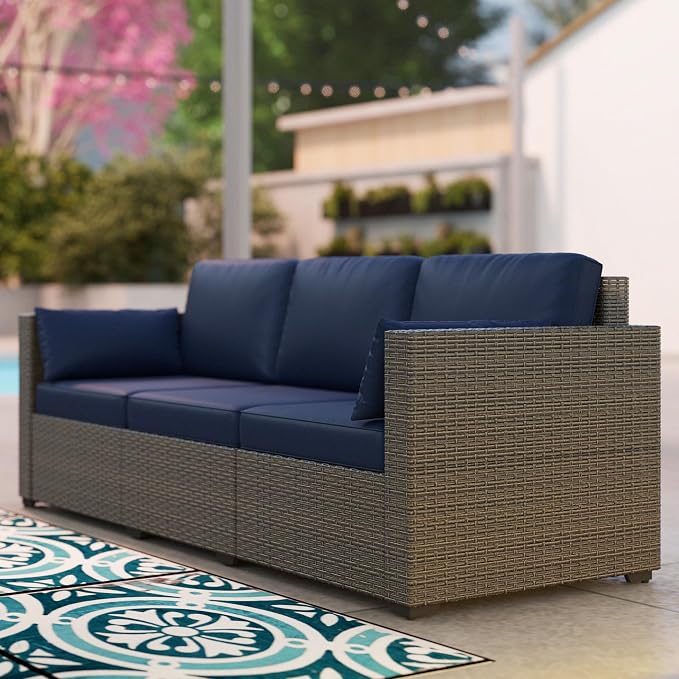 Outsunny Patio Couch PE Wicker Deep Seating Outdoor Sofa - Image 9