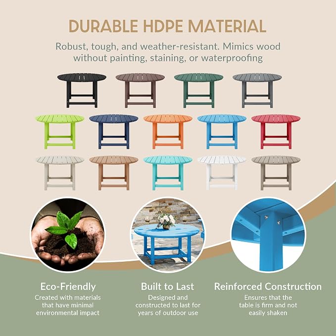 WestinTrends Malibu Low Outdoor HDPE Round Patio Coffee Table, Pacific Blue - Image 6