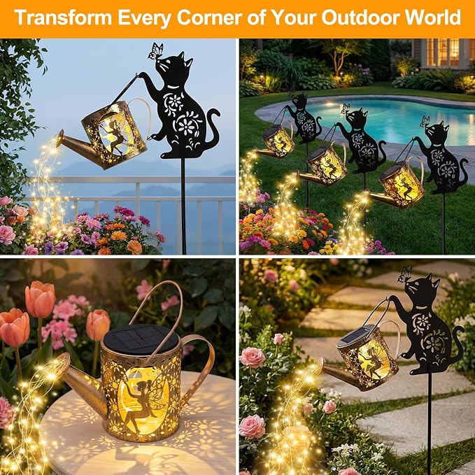 Solar Watering Can Lights with Fairy & Flowers, Outdoor Garden Decor with - Image 5