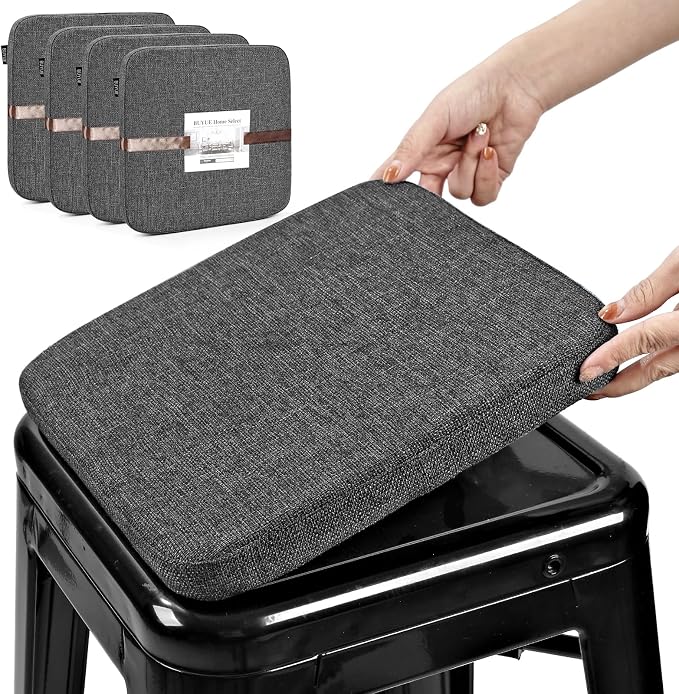 BUYUE Friendly Woven Fabric Magnetic Bar Stool Cushions Set of 4, Enhanced by BUYUE