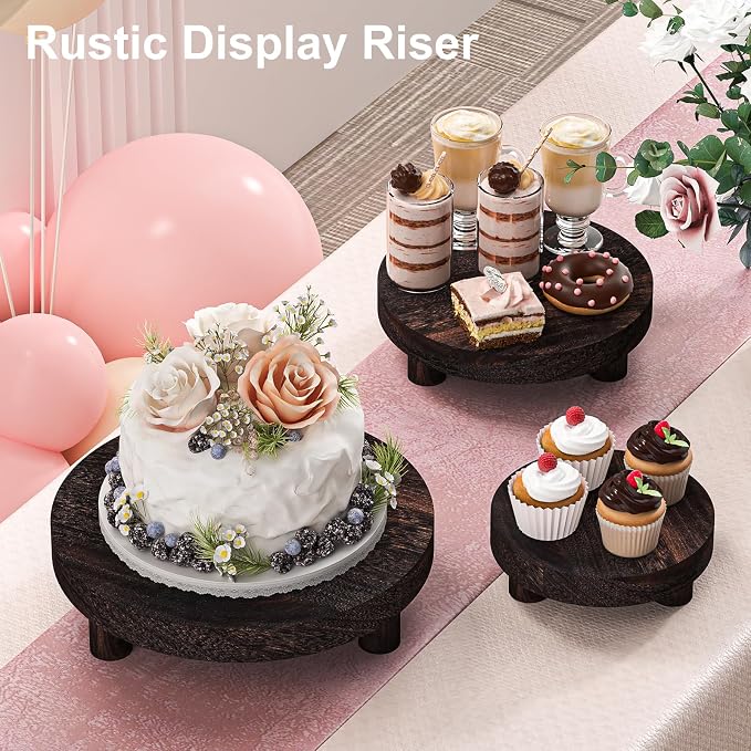 3 Pcs Wood Plant Stand Indoor Outdoor, Round Wood Riser - Image 7