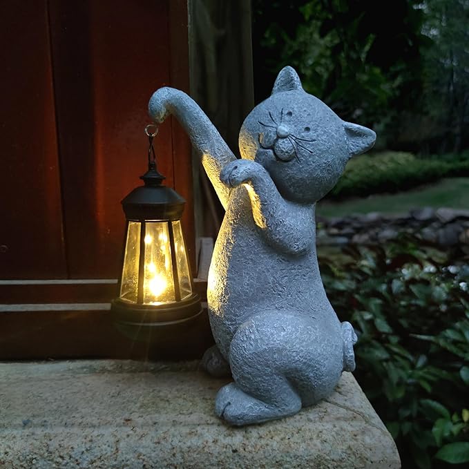 Cat Solar Garden Statues, Resin Cat Figurine Decorations - Image 7