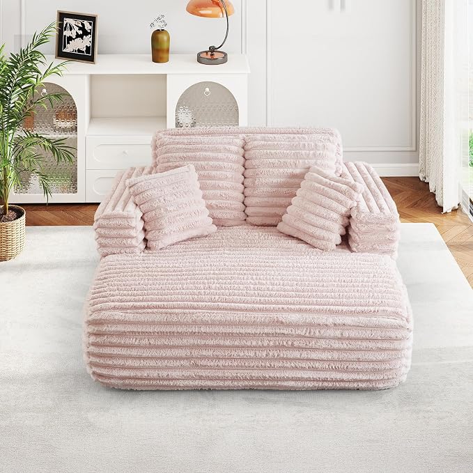 56" Oversized Chaise Lounge Chair Indoor, Plush Faux Fur Sleeper Sofa Couch Bed - Image 9