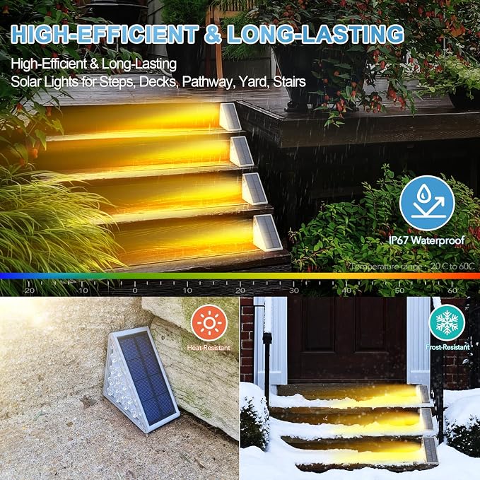 LED Solar Step Lights Waterproof Outdoor Stair Lights, Warm White Solar Deck - Image 2