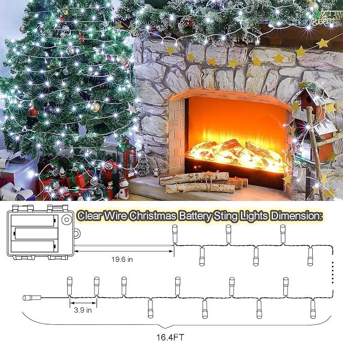 4 Pack Battery Operated Christmas String Lights, 16.5Ft 50LED Tree Lights Timer - Image 7