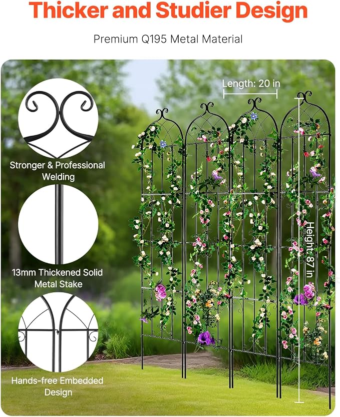 VEVOR Garden Trellis for Climbing Plants, 87 x 20 in, 4 Packs Rustproof Metal - Image 2
