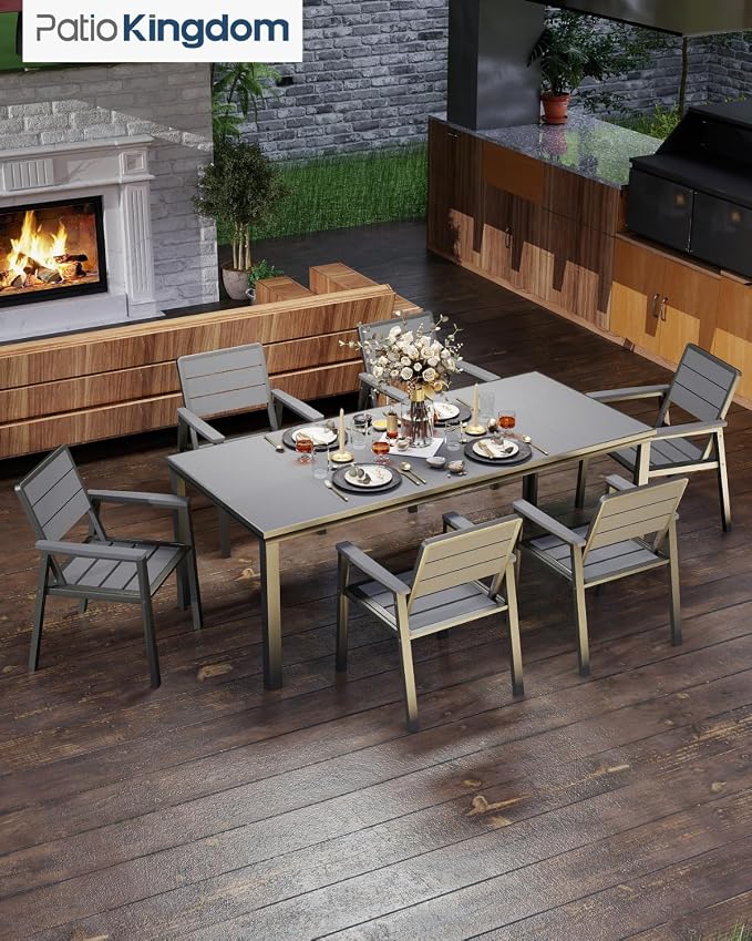 Outdoor Dining Set for 6 with 15FT Umbrella, Aluminum & HDPE Outdoor Table and - Image 8