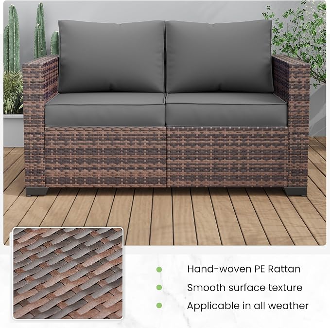Amopatio Patio Loveseat, Outdoor Furniture 2-Seat Wicker Porch Furniture - Image 5