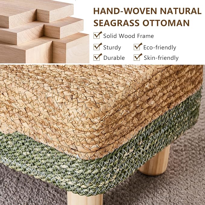 Wimarsbon Natural Seagrass Footstool Ottoman Rectangular Footrest Pouf Ottomans - Image 4