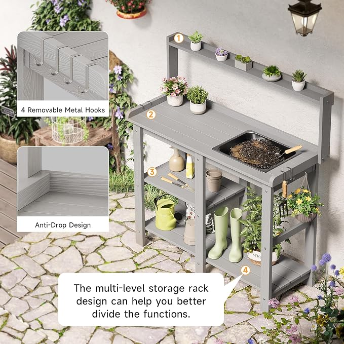 ONBRILL Potting Bench, Outdoor Potting Bench Table - Image 3