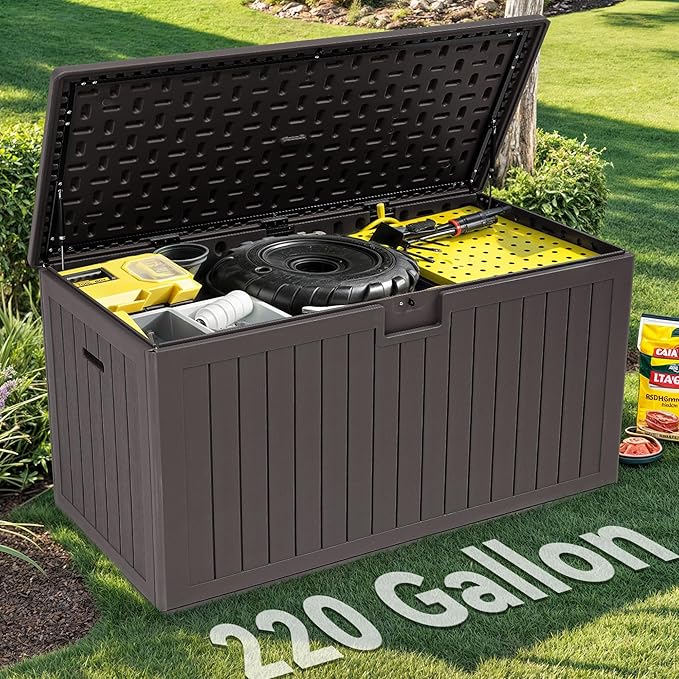 YITAHOME 220 Gallon Extra Large Deck Box, Double-Wall Resin Outdoor Storage Box - Image 5