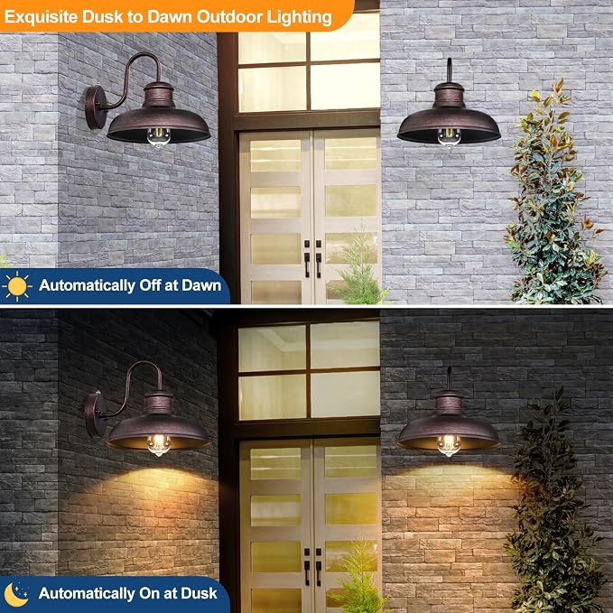 TOBUSA 2-Pack Dusk to Dawn Outdoor Wall Lights, Waterproof Farmhouse Gooseneck - Image 2