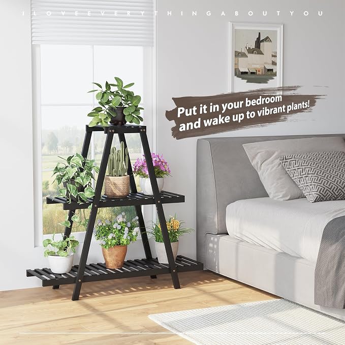 Plant Stand For Indoor Outdoor Tiered Plant Shelf 3 Tier 8 Potted Bamboo Flower - Image 4