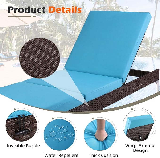 HOMREST Outdoor Lounge Chairs Set of 4, Patio Wicker Chaise Lounge - Image 5