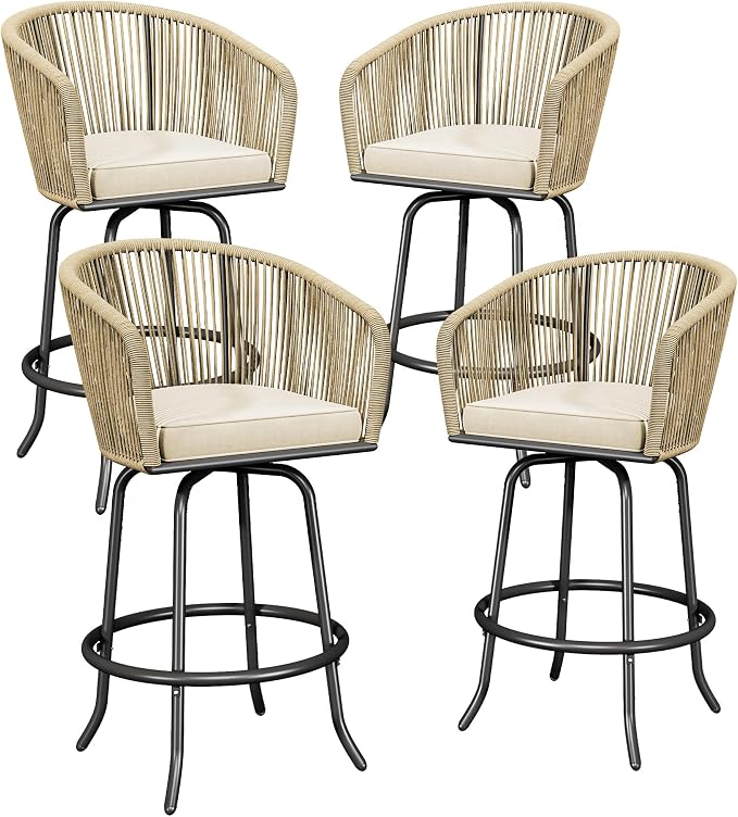 YITAHOME Patio Bar Stools Set of 4, Counter Height Swivel Bar Stools - Image 9