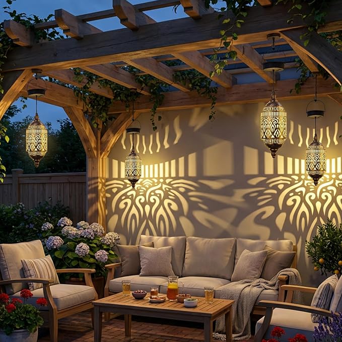 Twinkya 2Pack Hanging Solar Lights Outdoor Garden Decor, Waterproof Metal - Image 2