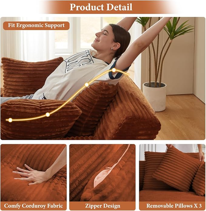 78.7" Chaise Lounge Chair Indoor, Oversized Boneless Couch Comfy Upholstered - Image 6