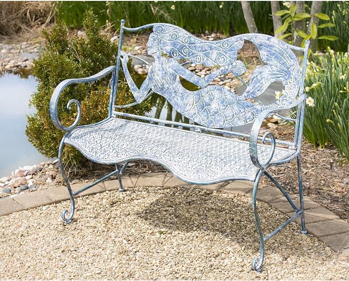 Evergreen Garden Mermaid Garden Bench Outdoors & Indoors | Cast Iron Metal - Image 6