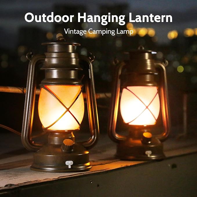 2 Pack Vintage Lantern Flickering Flame Rechargeable LED Retro Camping Lights 4 - Image 6