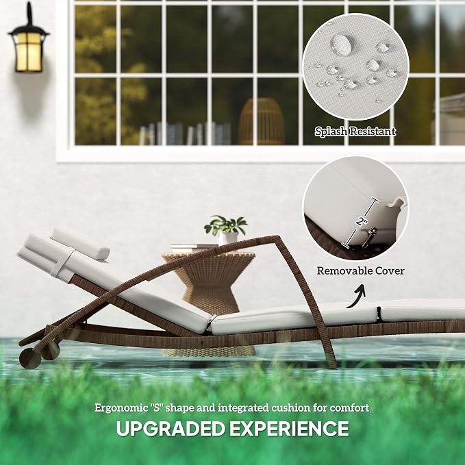 Outsunny Wicker Chaise Lounge Chair Outdoor Set of 2, 5-Position Adjustable - Image 6