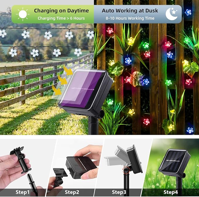ITICdecor Solar Flower String Lights Outdoor Waterproof 50 LED Solar Powered - Image 5