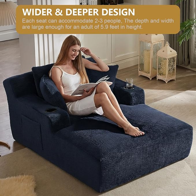 Oversized Chaise Lounge Chair Indoor, Upholstered Boneless Cloud Couch Chair - Image 7