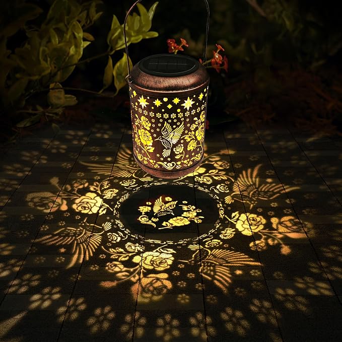 Kaixoxin 2 Pack Solar Garden Decor Metal Lantern Hummingbird Table Lamp Bronze - Image 5