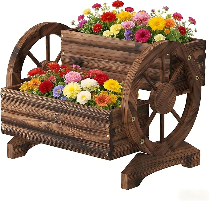 Wooden Wagon Planter Wooden Flower Cart by Dawnyard