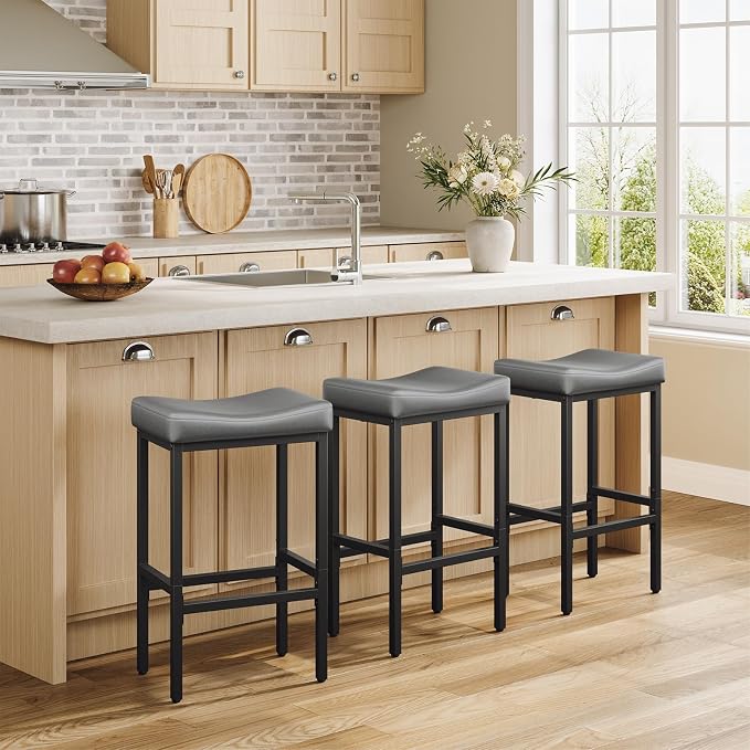 24 Inch Counter Height Bar Stools Set of 3, Compact Counter Stools - Image 7