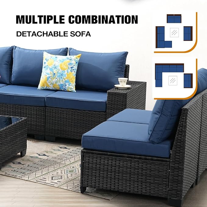 9 Pieces Patio Furniture Set All-Weather Outdoor Wicker Sectional Conversation - Image 6