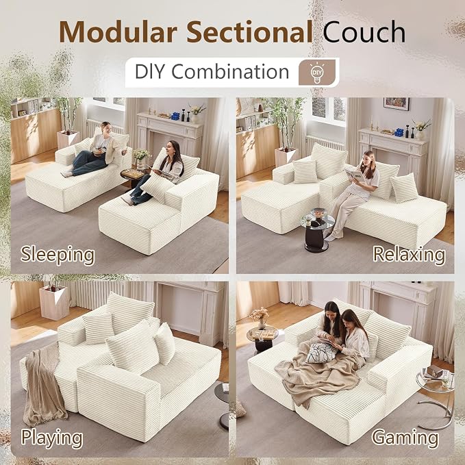 ODUWA Oversized Double Chaise Lounges Indoor, Upholstered Boneless Cloud - Image 3