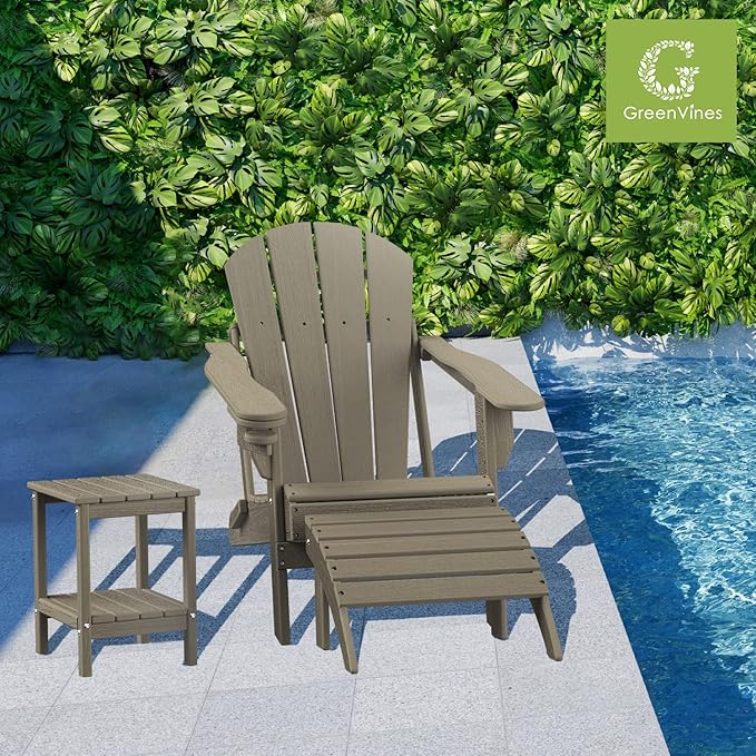 GREENVINES Adirondack-Outdoor-Side-Table | Wood Grain | 14 x 13 Inches | HDPE - Image 2