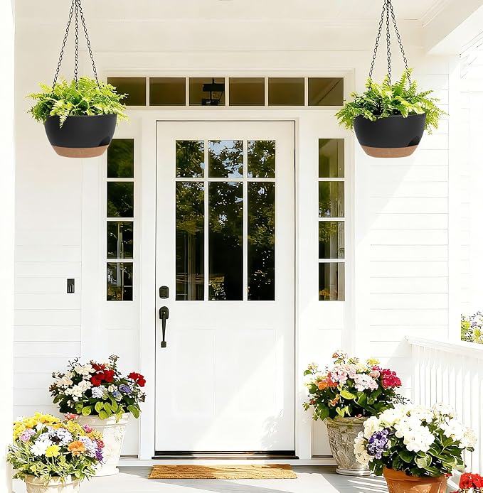 8 Inch Hanging Planters for Indoor Outdoor Plants, 4 Pack Black Brown Plastic - Image 7