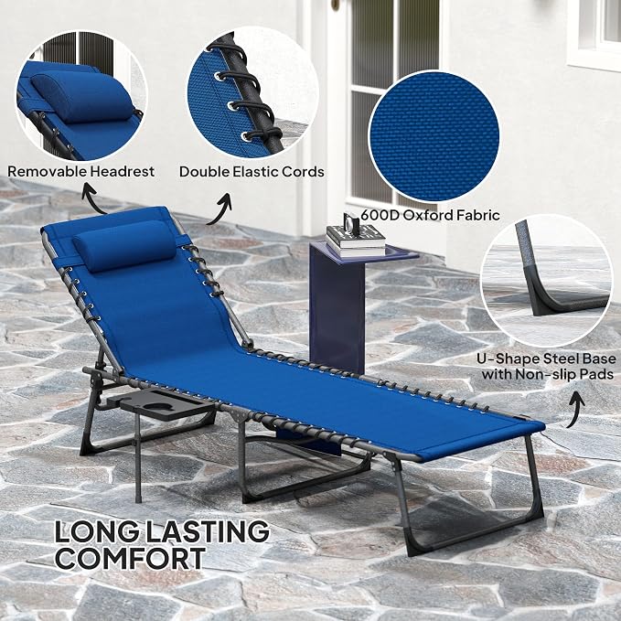 Outsunny Folding Chaise Lounge Chair Outdoor Tanning Chair - Image 5