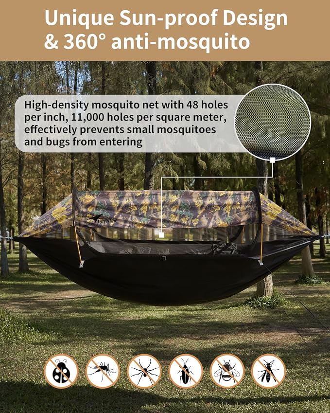 Camping Hammock Tent with Mosquito Net and Sunshade, Extra Large - Image 3