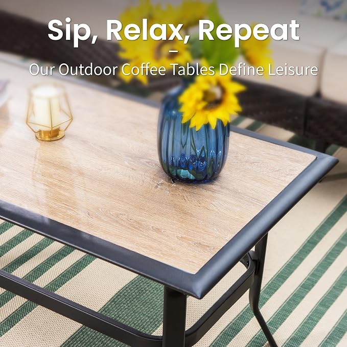 Elegant Wood-Like Outdoor Coffee Tables, Rectangular Patio Tables Suited - Image 5
